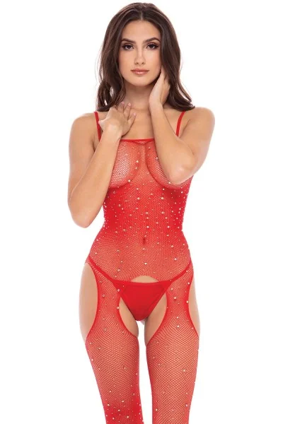 Bodystocking rosso scintillante