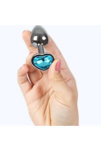 Plug anale in metallo Heart azzurro 7 cm