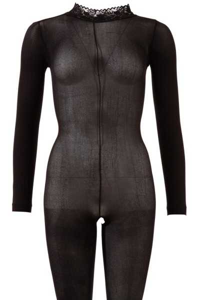 Catsuit nera a maniche lunghe con colletto