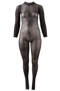 Catsuit nera a maniche lunghe con colletto