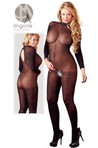 Catsuit nera a maniche lunghe con colletto