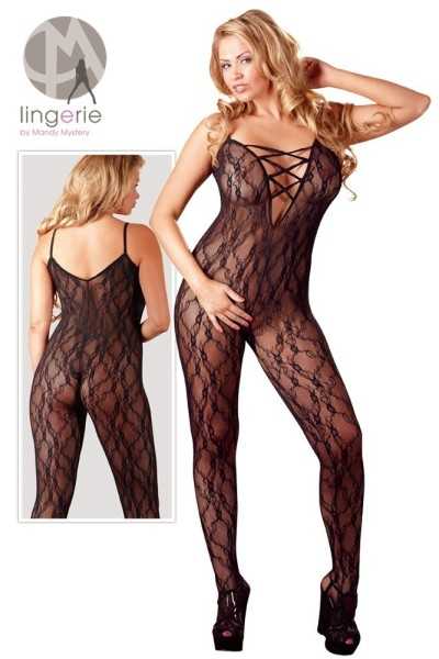 Catsuit in pizzo lavorato nero