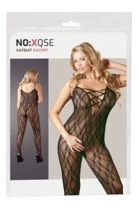 Catsuit in pizzo lavorato nero