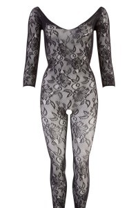 Catsuit in pizzo floreale aperta all'inguine