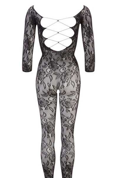 Catsuit in pizzo floreale aperta all'inguine