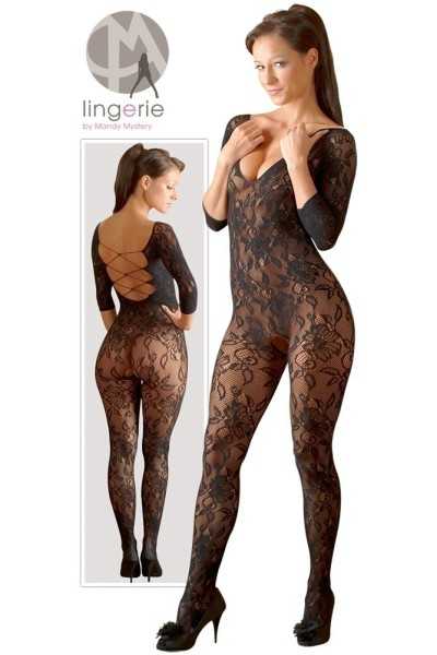 Catsuit in pizzo floreale aperta all'inguine