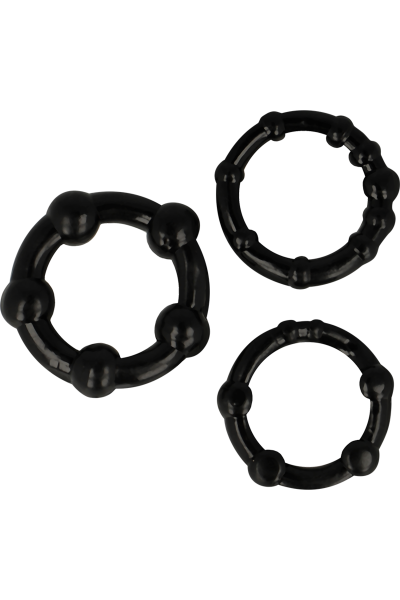 Set 3 anelli fallici neri in silicone