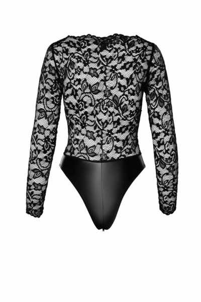 Body in tessuto wetlook e pizzo Psyche