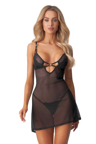 Chemise in rete e pizzo nero con perizoma Alliane