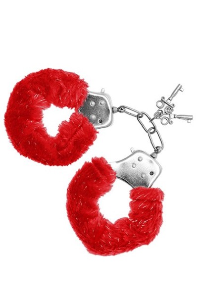 Manette ricoperte da peluche rosso Furry Cuffs