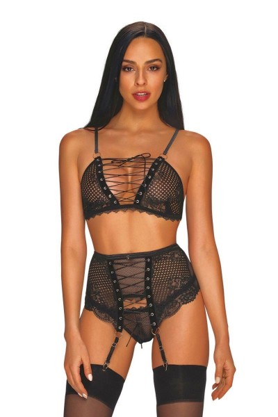 Completino 3 pezzi in rete e pizzo Basitta