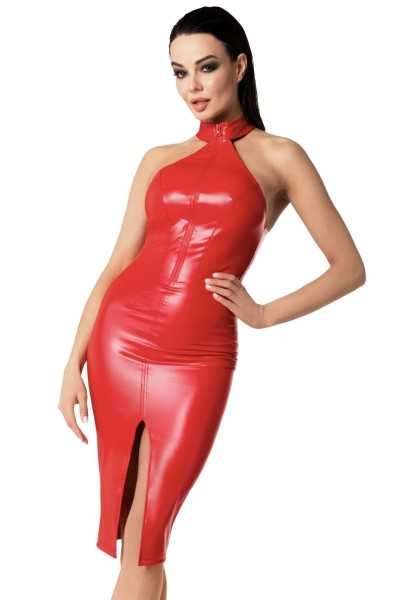 Abito midi rosso in wetlook con zip