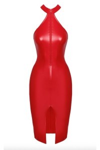 Abito midi rosso in wetlook con zip