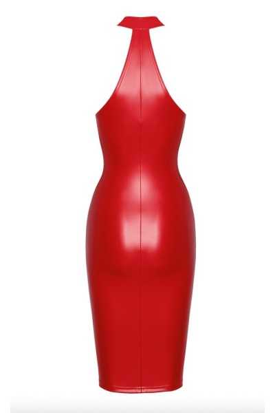 Abito midi rosso in wetlook con zip