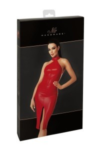 Abito midi rosso in wetlook con zip