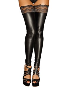 Calze wet look con balza autoreggente in pizzo