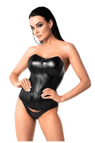 Corsetto wetlook nero con zip Mysteria