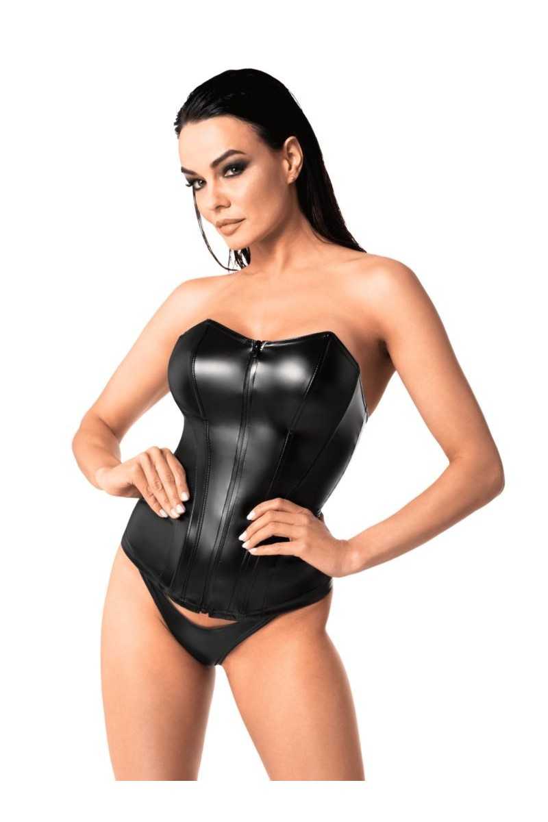 Corsetto wetlook nero con zip Mysteria