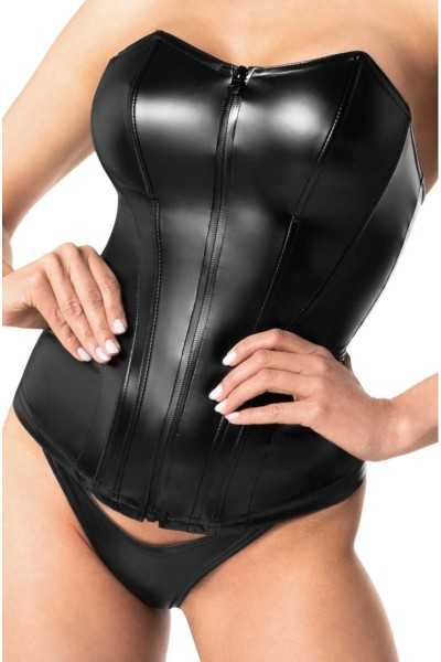 Corsetto wetlook nero con zip Mysteria