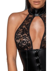 Miniabito in tessuto wetlook con top in pizzo