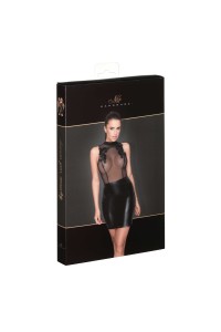 Abito smanicato in tessuto wetlook e tulle