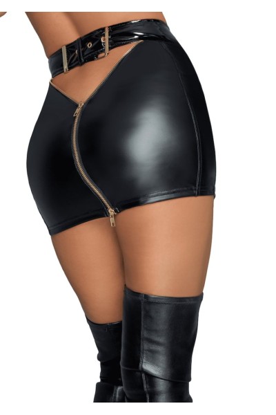Minigonna in tessuto wetlook con doppia zip color oro
