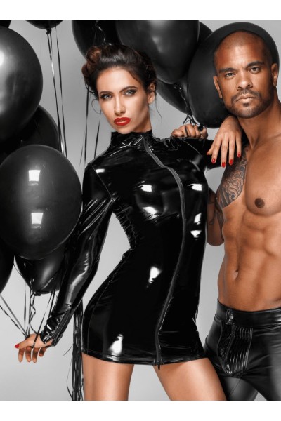 Miniabito a maniche lunghe in PVC con zip