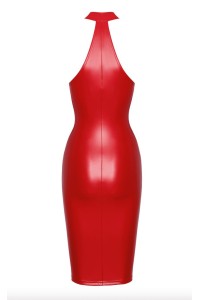 Abito midi rosso in wetlook con zip