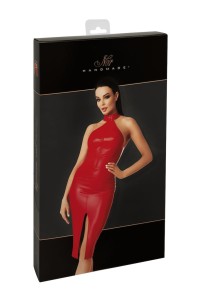 Abito midi rosso in wetlook con zip