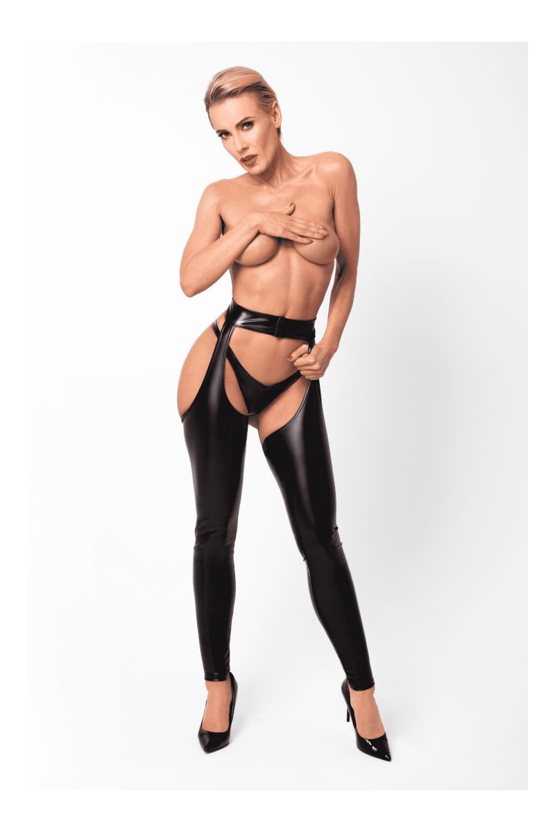 Pantaloni wetlook con dettaglio cut-out