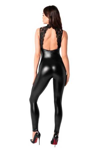 Catsuit in tessuto Wetlook nero Pandora