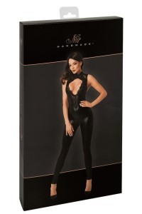 Catsuit in tessuto Wetlook nero Pandora