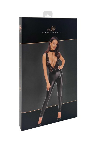 Tuta in tessuto wetlook e pizzo con perle Libido