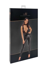 Tuta in tessuto wetlook e pizzo con perle Libido