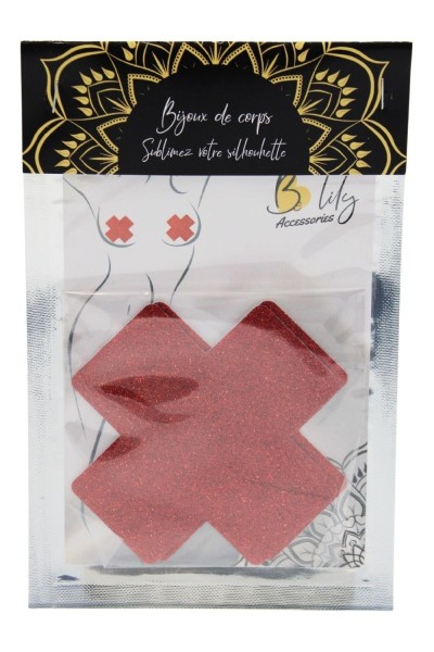 Copricapezzoli adesivi con croce glitter rossa