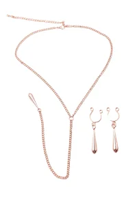 Set collana e pinze per capezzoli dorati con finitura a goccia