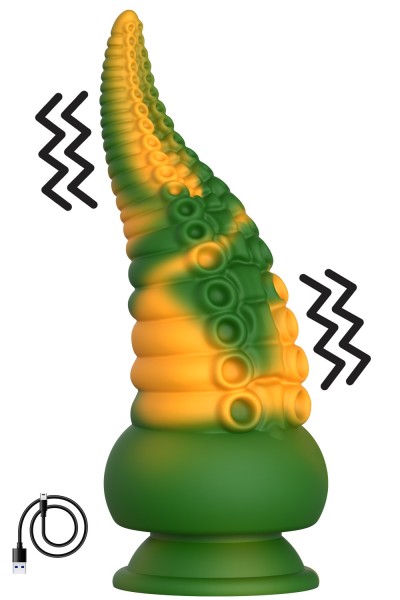 Gode ventouse tentacule Kraken vibrant 21 cm vert et jaune USB