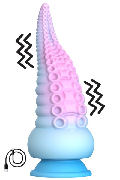 Gode ventouse tentacule Kraken vibrant 18 cm rose et bleu USB
