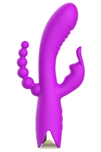 Vibromasseur triple stimulation très puissant violet USB