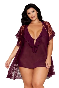 Kimono in pizzo floreale e chemise viola taglia grande