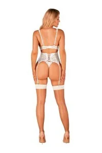 Calze da reggicalze nude con balza bianca S814