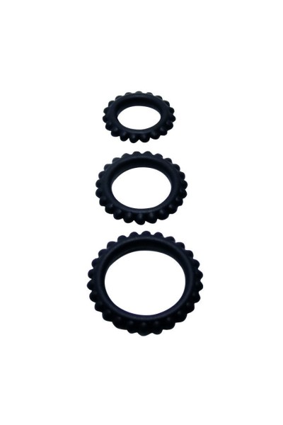 BAILE  TITAN SET 3PCS COCK RING BLACK 2.8 + 2.4 + 1.9 CM