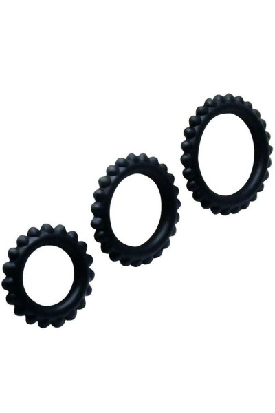 BAILE  TITAN SET 3PCS COCK RING BLACK 2.8 + 2.4 + 1.9 CM