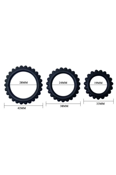 BAILE  TITAN SET 3PCS COCK RING BLACK 2.8 + 2.4 + 1.9 CM