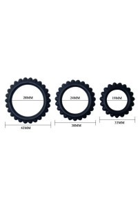 BAILE  TITAN SET 3PCS COCK RING BLACK 2.8 + 2.4 + 1.9 CM