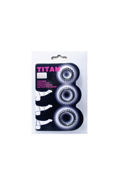 BAILE  TITAN SET 3PCS COCK RING BLACK 2.8 + 2.4 + 1.9 CM