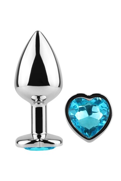 Plug anale in metallo Heart azzurro 7 cm