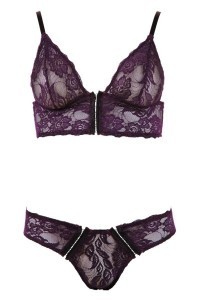 Completino reggiseno e slip viola con chiusure frontali