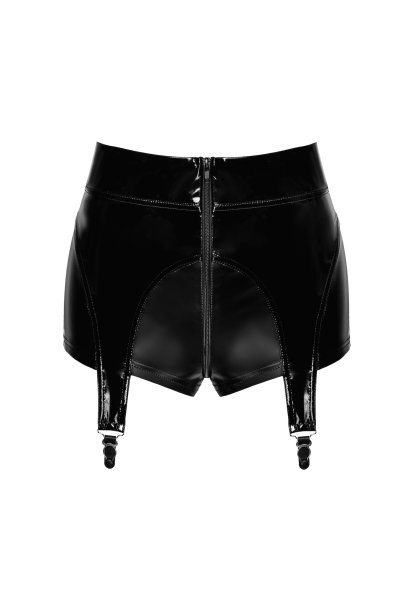 Shorts con reggicalze in vinile e wetlook dotati di cerniera