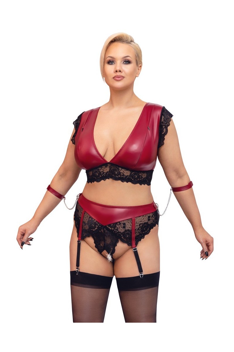 Set bondage in pizzo nero e tessuto rosso